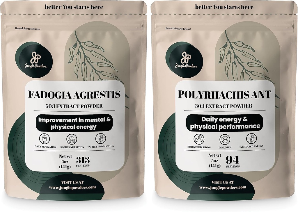 Jungle Powders Fadogia Agrestis Pulver til mænd 50: 1 313 Servere, Black Ant Extract 30: 1 94 Servere 5oz, Traditional Herre Health Support til Drive & Passion