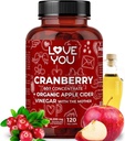 Love You Cranberry 60: 1 Extract + Organic Apple Cider Vincities - Max Strength 36,200 mg Ækvivalent - 120 Vegan kapsler - Urinære Tract & fordøjelsesstøtte