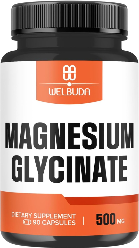 Magnesium Glycinat Supplement med 20% Renset - 500 mg for hjerne sundhed, ben sundhed, energiproduktion, Komfortabel mood & muskel - 90 kapsler - giver 100mg Elemental Magnesium