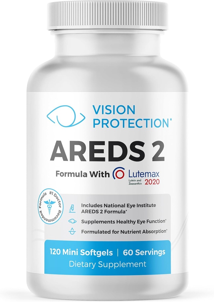AREDS 2 Eye Vitamin & Mineral supplement til Okulær sundhed, Lutemax 2020 med Natural Eye Institute AREDS 2 Study Ingredienser Lutein, C-vitamin, & Zeaxanthin, 120 Mini Softgels