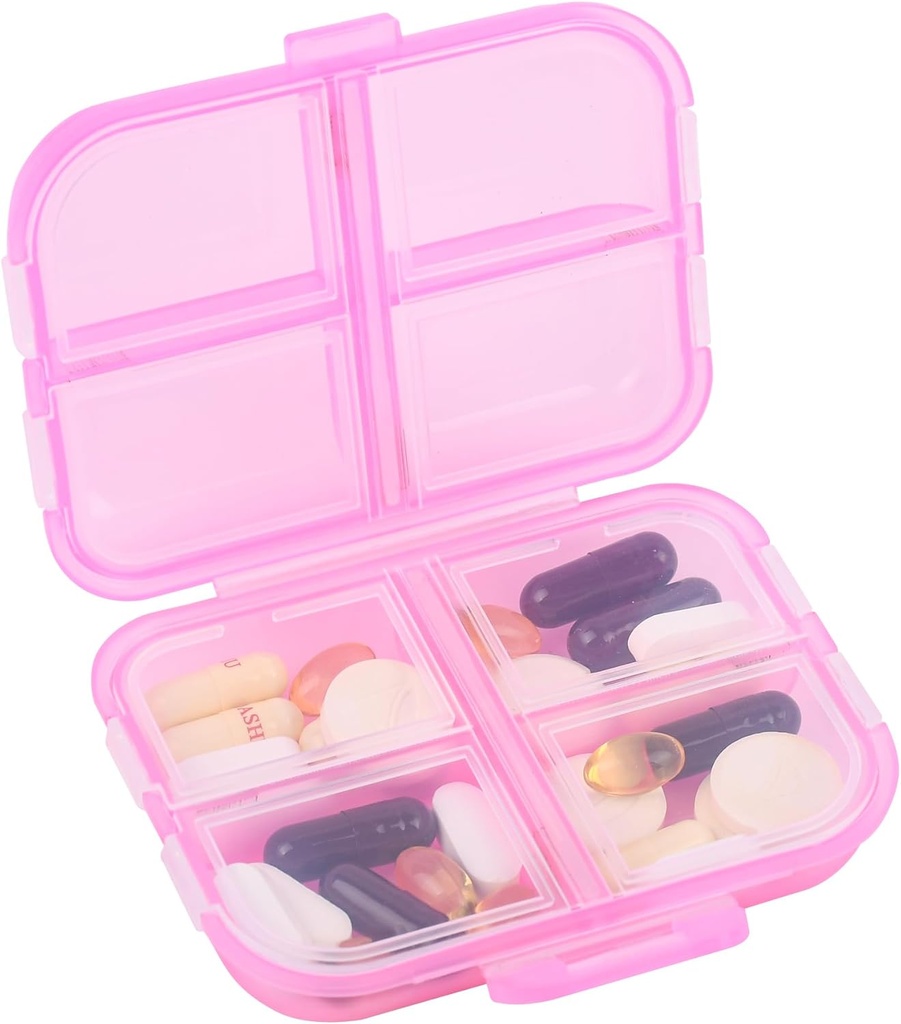 Rejse Pill Organizer Small 8 Grid Compartments Pill Holder Box - Bærbar Medicine Container Case - Daglig ugentlige Medication Organizer