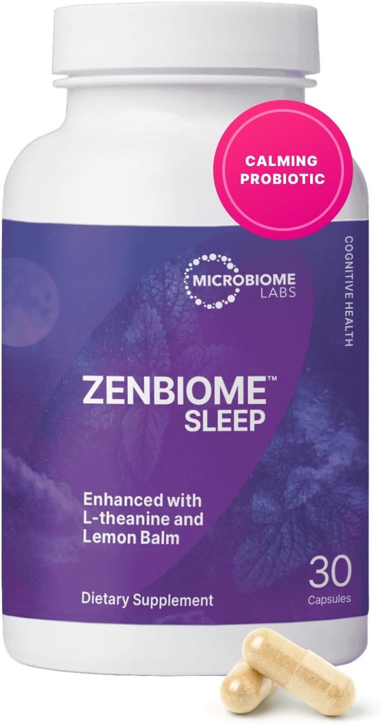 Mikrobiome Labs Zenbiome Sleep - L Theanin supplement med Lemon Balm Extract & Probiotika med Bifidobacterium Longum - Hjælp Sothe The Gut- Brain Axis ved sengetid (30 kapsler)