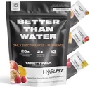 Elektrolyte & vitamintilskud Pulver, Drik Mix med B12, L- Theanin, D3, K2, Zink, Magnesium, Kalium, Understøtter Calm Focus & Energy, Variety Pack 1, 15 Pack
