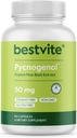 BESTVITE Pycnogenol 50mg (60 kapsler) - Fransk Maritime Pine Bark ekstrakt - Ingen Stearates - Gluten Free - Ikke GMO