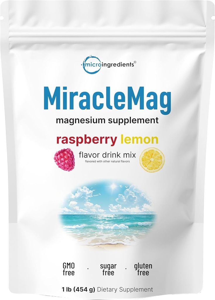 MiracleMag Calm Magnesium Powder, 1lb Mex124; Magnesium Citrate Supplement; 124; Sweet Raspberry Lemon Flavored Mex124; Calm & Relaxation Mineral Support Mex124; Nemt Absorberet Ionic Magnesium Mex124; Non- GMO, Vegan, Sugar Free