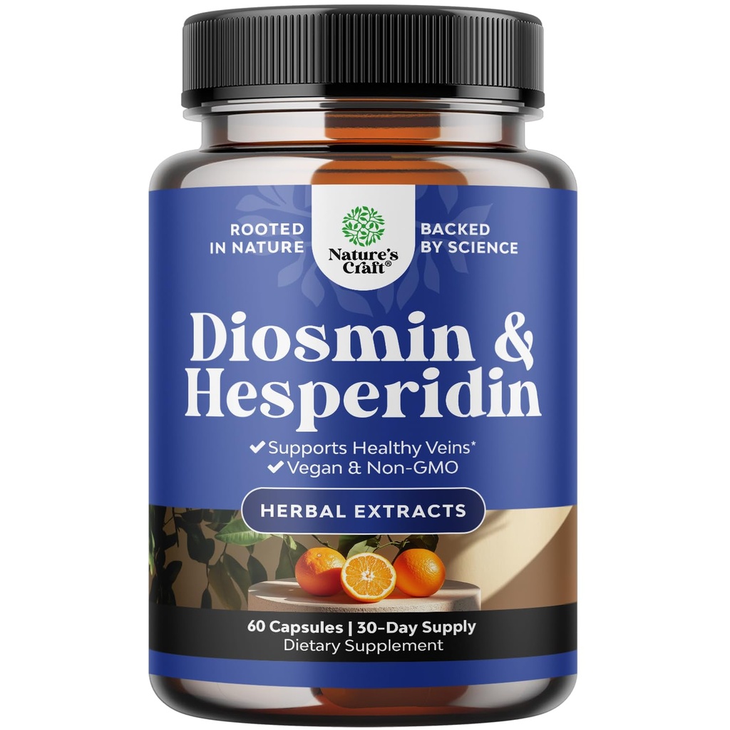 Diosmin Hesperidin 1000mg Complex for voksne - Bitter Orange Supplement for Varicose Veins Support, Leg & Feet Blood Health - Diosmin & Hesperidin Kosttilskud fra Citrus Aurantium - 60 Greve