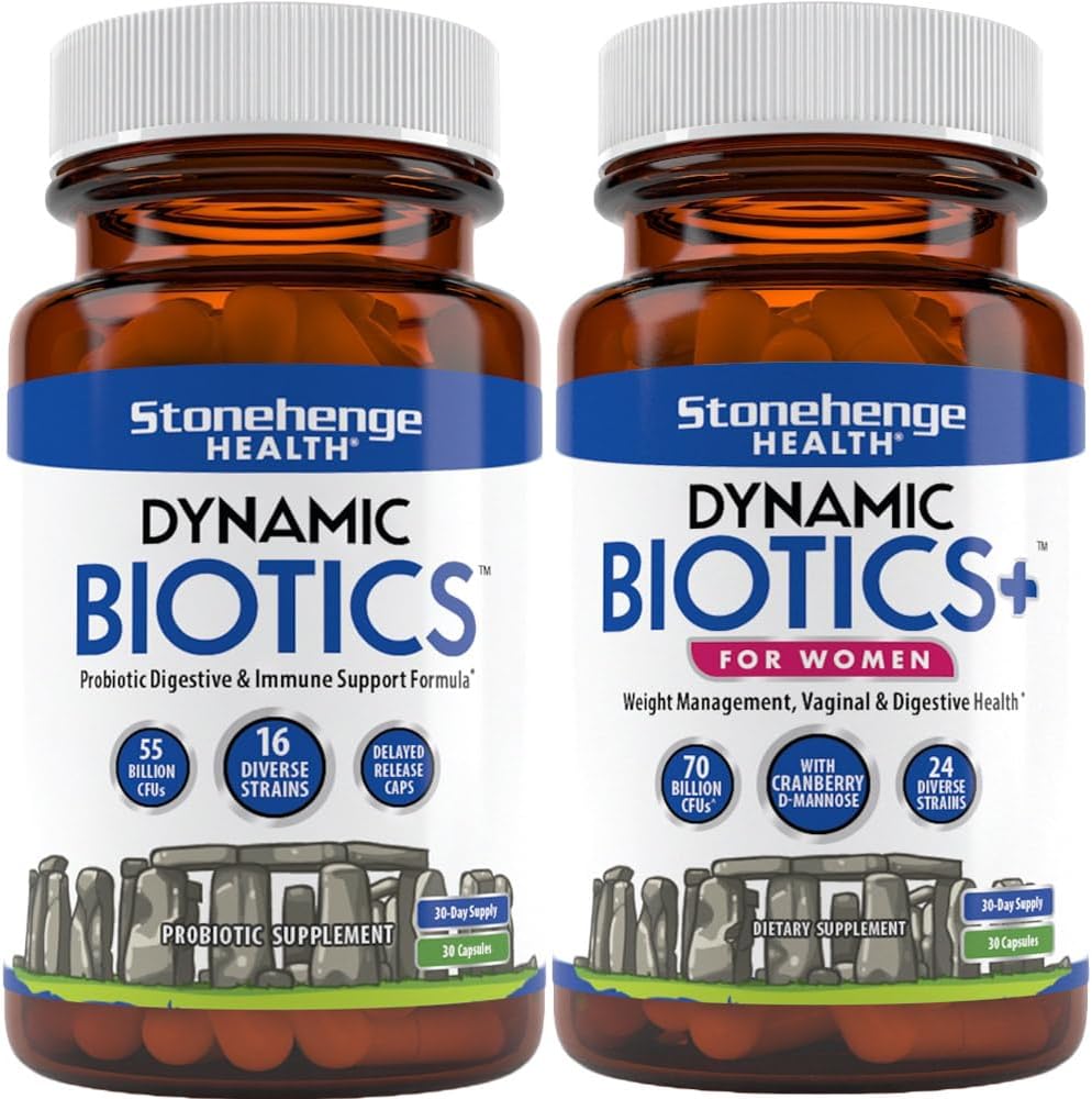 Stonehenge Health Dynamic Biotics + Dynamic Biotics + for kvinder Probiotika Bundle Kosttilskud til at understøtte fordøjelse og kvindelig sundhed
