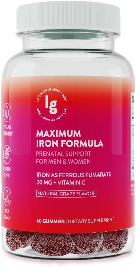Jern Gummies - 20 mg Høj Absorption Jern + C-vitamin, B12 & Folate - Vegan, Non-gmo, Gluten-fri - Energi & Anæmi Support - 60 Ct