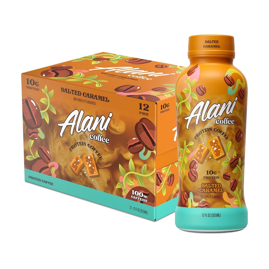 Alani Nu Protein Coffee SALTED CARAMEL CEMEL 124; Klar til at drikke kold bryg med 10g Protein CEMBER 124; 100mg Koffein CEMEXE 124; 90 Kalorier, naturligvis Flavored CEMEND 124; 12 Fl Oz Flasker CEMEND 124; 12 Pack