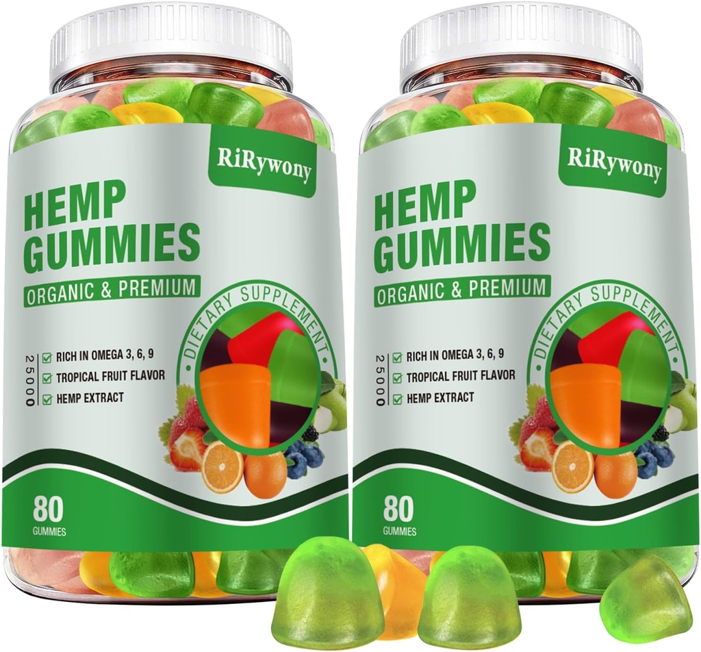 Hemp Gummies for Sleep, Pain, Anxiety High Potency Edible Gummies Extra Strength Organic Hemp Oil Extract Vegan Bear Gummy (2 Packs)