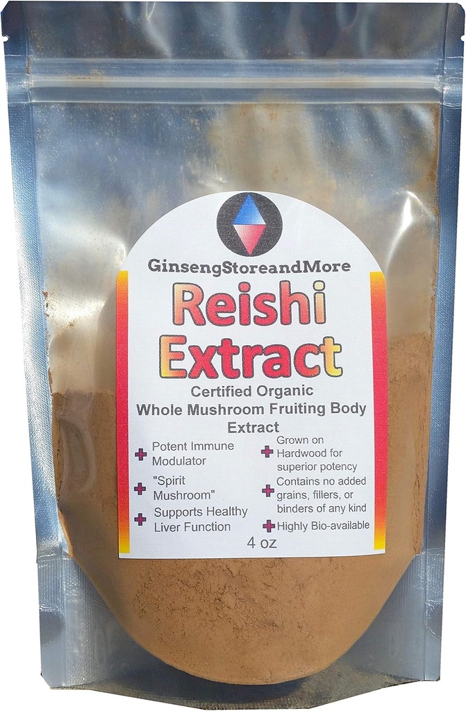 GinsengStoreandMore 4oz Organic Red Reishi Mushroom Extrahered from Real Mushroom Fruiting Kroppes from Nammex More 124; > 30% Beta- Glucans More 124; Ganoderma Lucidum, Ling Zhi More 124; β- Glucans for Energy, immunsystem