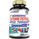 Cayenne Pepper Kosttilskud Uddrag Kapsler, 180 Kapsler & Berberine, Apple, Gurkemeje Curcumin, Bitter Melon, Ginseng, Mælk Thistle Medical 124; Understøtter hjerte sundhed, fremmer fordøjelsesfunktion