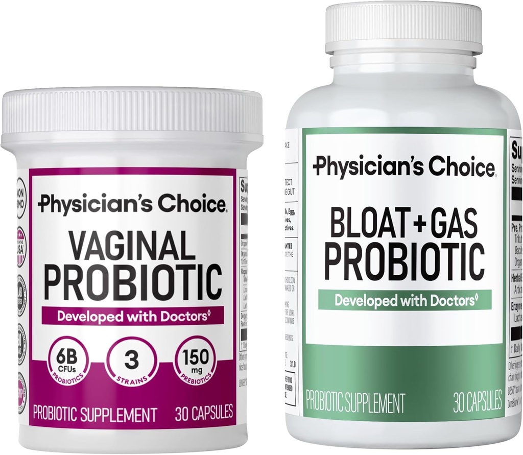 Lægens CHOICE Vaginal Wellness Probiotic 30ct + Bloat & Gas Probiotic 30ct - Månedlig Relief Combo for kvinder