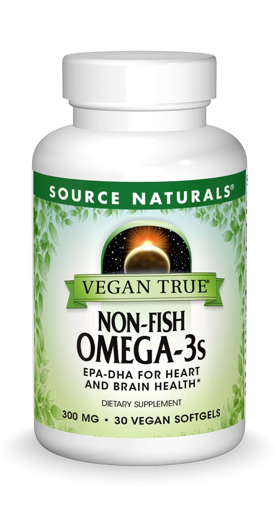 Source Naturals Vegan True, Non- Fish Omega- 3s, EPA- DHA Understøtter hjerte og hjerne sundhed *, 300 mg - 30 Vegan Softels