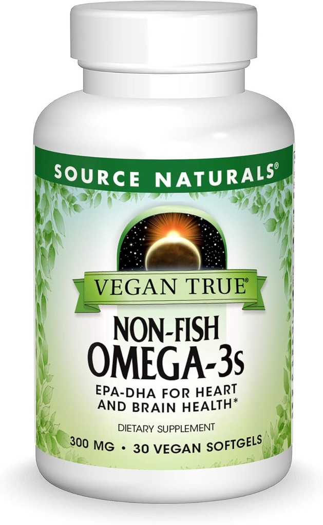 Source Naturals Vegan True, Non- Fish Omega- 3s, EPA- DHA Understøtter hjerte og hjerne sundhed *, 300 mg - 30 Vegan Softels