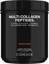 Codeage Multi Collagen Peptider + Probiotika Black Edition, C-vitamin, Hyaluronsyre pulver supplement, Grass- Fed-, Pastor- Raised, Hydrolyzed, Zero Carbs, Type I, II, III, V & X, Unflavored, 21oz
