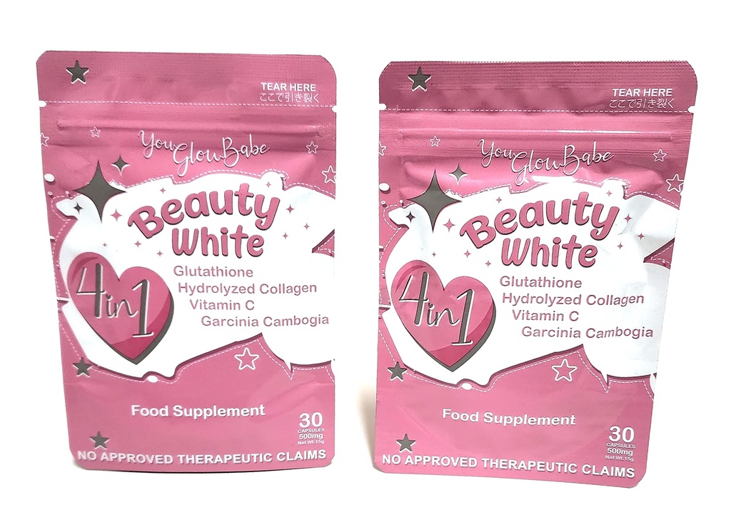 Skønhed Hvid 4 i 1 Glutathione kosttilskud, størrelse 15gram Hver (pakke med 2) 30 x 2- 60 kapsler
