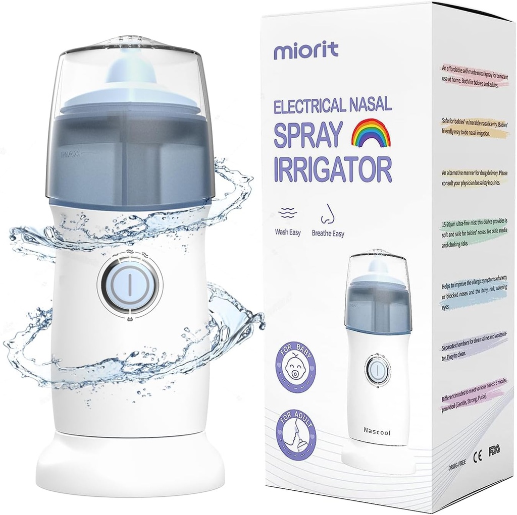 Nasal Irrigator med Gental Spray - Ultra Fine Mist - Vanding for Sinus Relief - Næserenere Aspirations System - Vandtæt