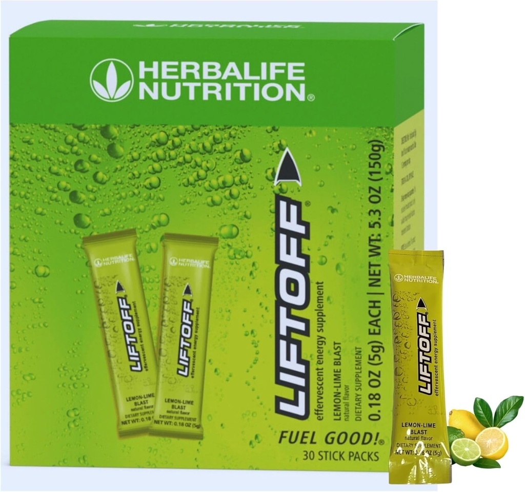 Herbalife Nutrition LIFTOFF Energy Stick Packs -Lemon-Lime Blast - Instant Drink for Natural Boost of Energy, Clears Minds, Improves Concentration, 30 Count (30 Packs), Green Lemon-Lime Blast