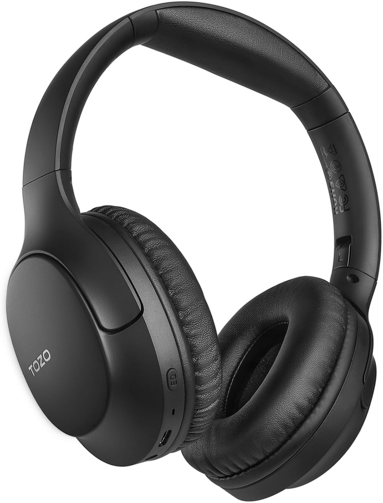 TOZO HA1 Bluetooth 5.4 Over Ear Headphones, 70H Playtime with Mic, Foldable Wireless Headset, Deep Bass Stereo Sound Customizable 32 EQ Music Mode Via Button & App for Travel and Home, Upgraded