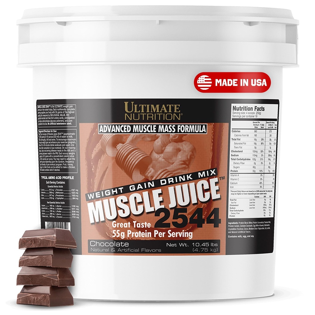 Ultimate Nutrition Muscle Juice, Vægt Gain Drink Mix - Mass Gainer Workout Powder for Mænd & Kvinder - Supplement for Lean Muscle Growth & immunsupport med 55g Protein - Chokolade, 10.45lb