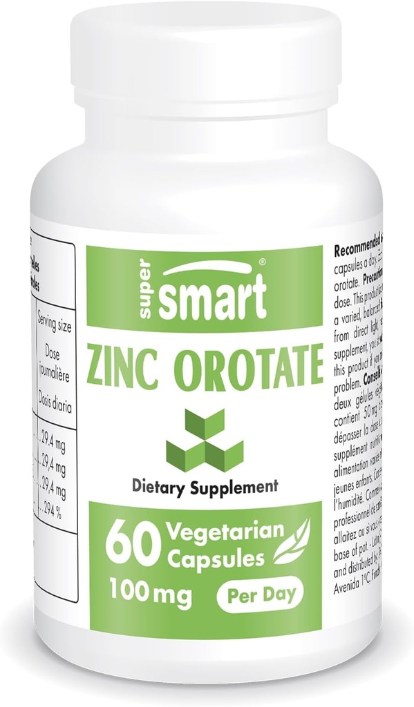 Supersmart - Zink Orotation Supplement 100mg per dag (forbedret form) - immunforsvar - Energi & Metabolisme Booster - Mild Acne Pills - Skin Health