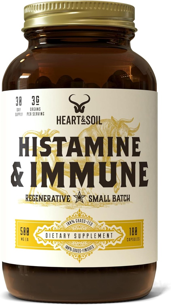 HEART & SOIL Histamin and immun Support - 3000mg DAO Enzyme Kosttilskud med Bovine Thymus, Selenium & Vitamin A - Non-GMO, Allergen- Free - 180 kapsler