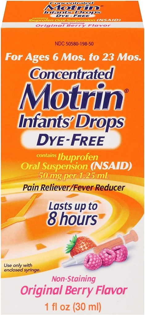 Motrin koncentreret Spædbørn drops Farve- Gratis Original Berry Flavor - 1 oz, pakke med 4