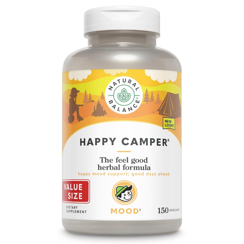 Natural Balance Happy Camper - FeelGood Support - Gotu Kola, Passion Flower, og Kava Kava Kapsler - 60- Day Garanti - 75 Servering, 150 VegCaps