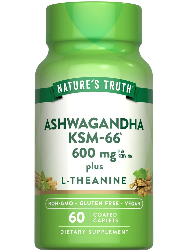 Nature 's Truth KSM- 66 Ashwagandha against 124; 60 Caplets against 124; med L- Theanine against 124; Vegan, Non- GMO, & Gluten Free Supplement