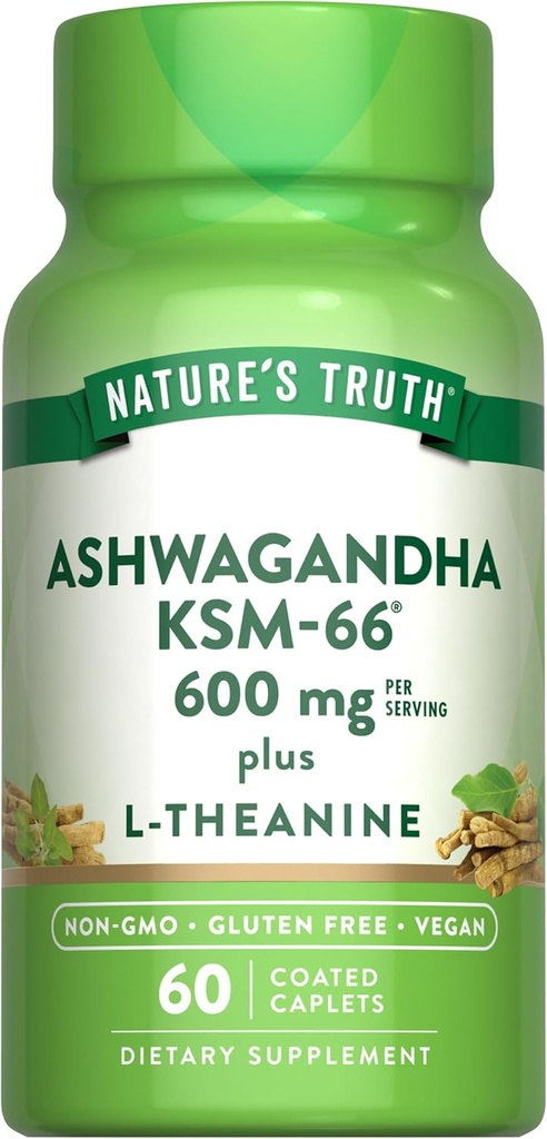 Nature 's Truth KSM- 66 Ashwagandha against 124; 60 Caplets against 124; med L- Theanine against 124; Vegan, Non- GMO, & Gluten Free Supplement