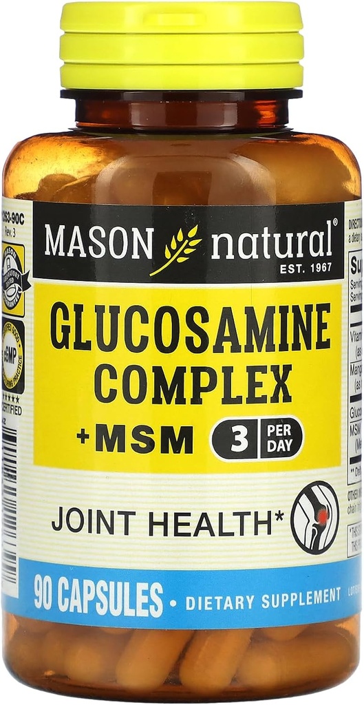 MASON NATURAL Glucosamine Complex Plus MSM med C-vitamin - understøtter fælles sundhed, forbedret fleksibilitet og mobilitet, 90 kapsler