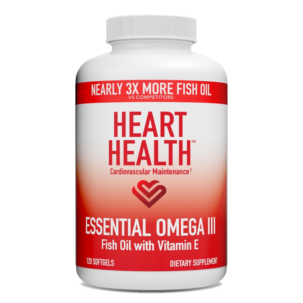 Heart Health Essential Omega 3 Fish Oil med E-vitamin - High Potency Omega 3 Fish Oil Supplement med EPA & DHA - Burpless Softgels fra Sardines & Anchovies - Non- GMO, Gluten Free - 60 Serveringer