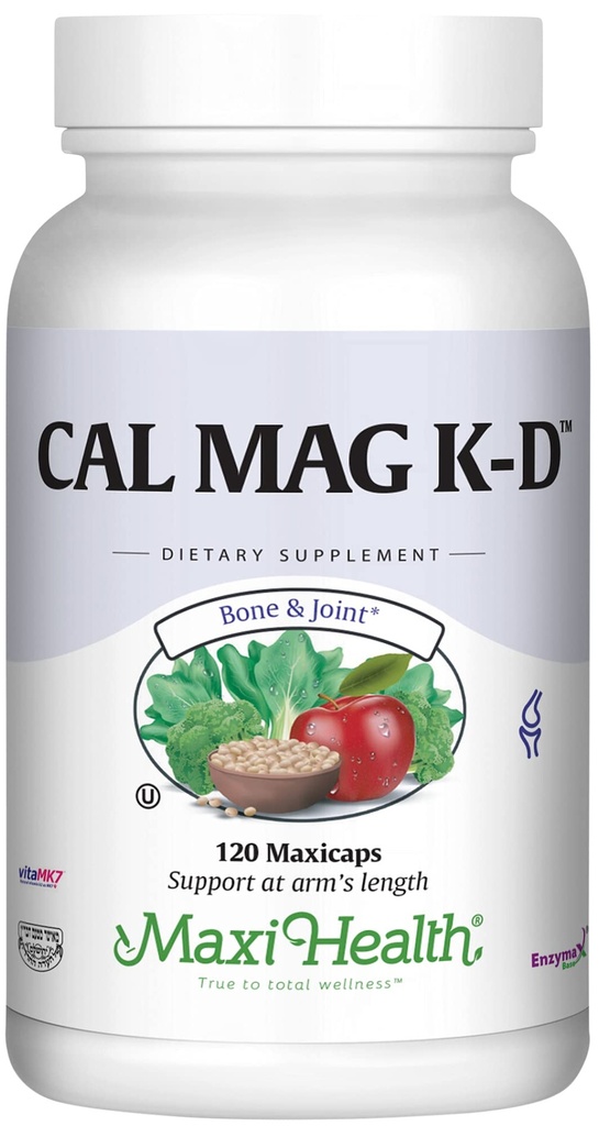 Maxi Health Mænd og kvinder 500 mg kalciumtilskud med vitamin D3 (2000 IE), Magnesium (250 mg) og vitamin K2 (150 mcg) - Knogler, tænder og fælles støtte - 120 kapsler