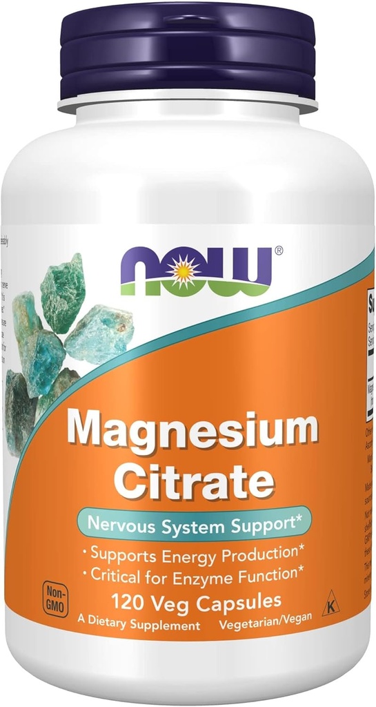Now Supplements, Magnesium Citrate, Enzyme Funktion *, Nervesystemet Support *, 120 Veg Kapsler