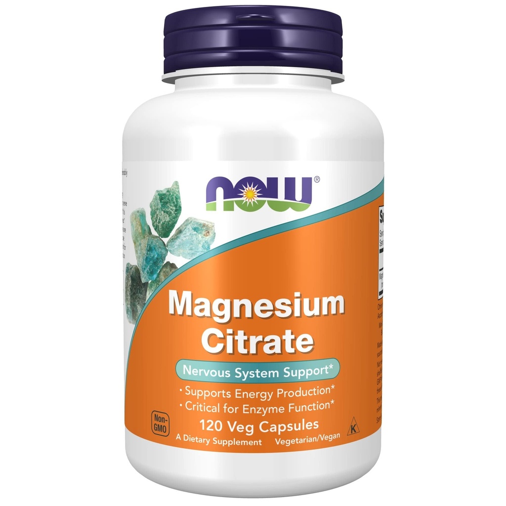 Now Supplements, Magnesium Citrate, Enzyme Funktion *, Nervesystemet Support *, 120 Veg Kapsler