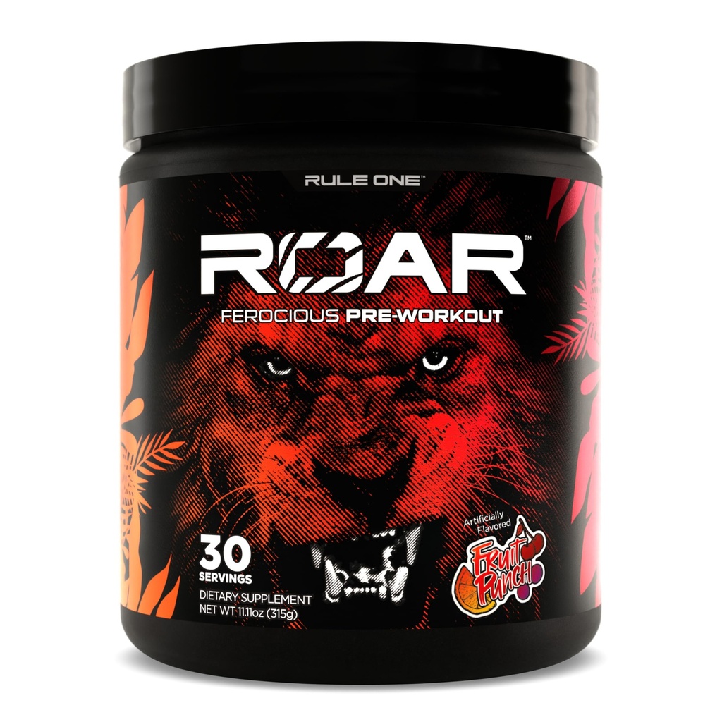 Regel 1 R1 Roar - Pre-workout pulver med Creatin, Beta-Alanine, Citrullin, Elektrolyter & Koffein (30 Servere, Frugt Punch)