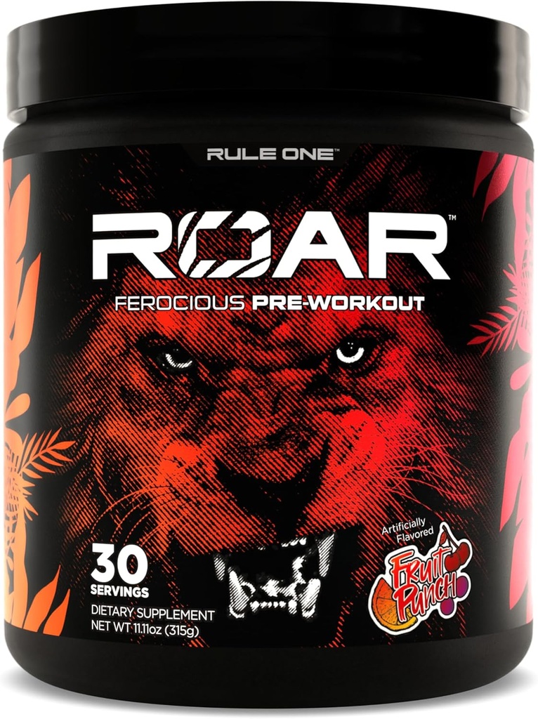 Rule 1 R1 Roar - Pre-Workout Powder with Creatine, Beta-Alanine, Citrulline, Electrolytes & Caffeine (30 Servings, Fruit Punch)