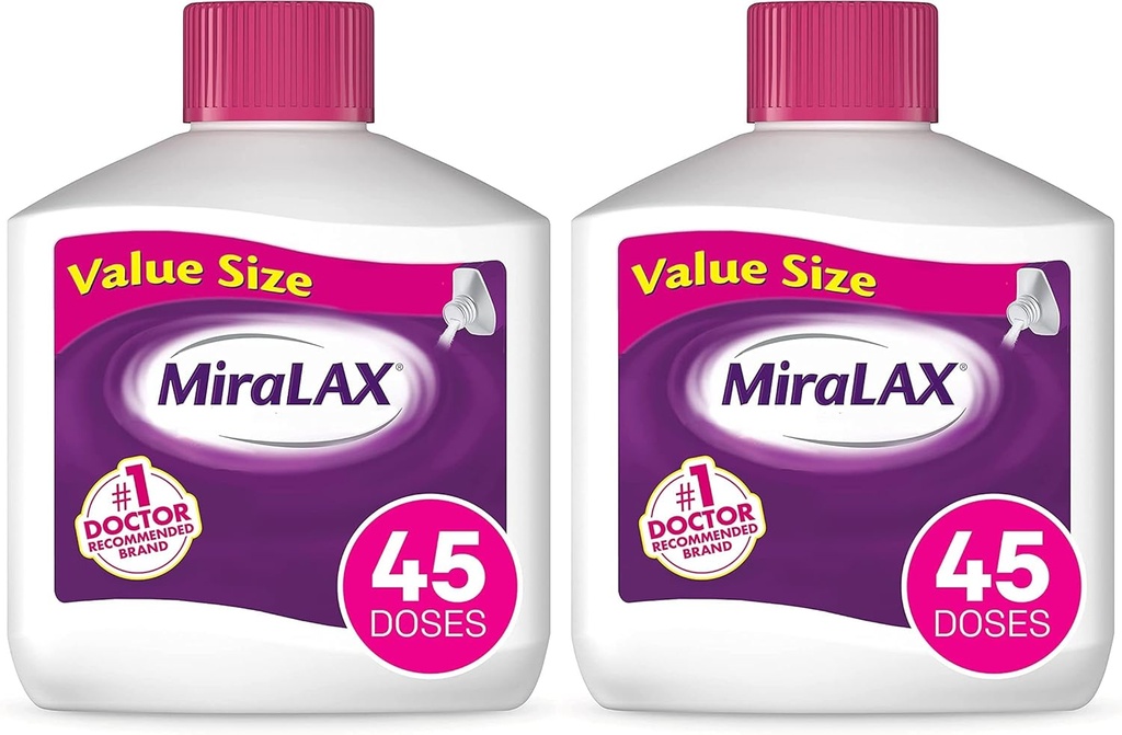 MiraLAX genert Obstipation Relief Laxative Powder, Afføring blødgøringsmiddel med PEG 3350, Arbejder naturligt med vand i kroppen, Ingen harsh bivirkninger, Osmotic Laxative, 1 Læge Anbefalet (pakke med 2)