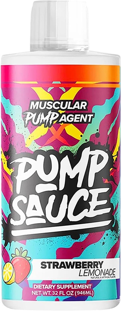 Pump Sauce Pre- workout - 32 oz, Jordbær Lemonade, Ingen koffein, Full Spectrum Liquid, Gluten Free, Vegan, Zero Sugar
