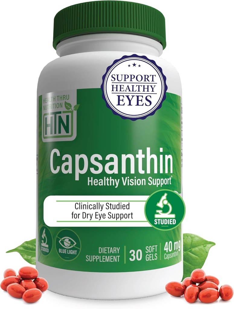 Health Thru Nutrition Capsanthin 40mg - Ultimate Eye Supplement Note 124; Sund Vision Support & Blue Light Protection Dry Eye Relief som CapsiClear Afledt fra Capsicum Annuum