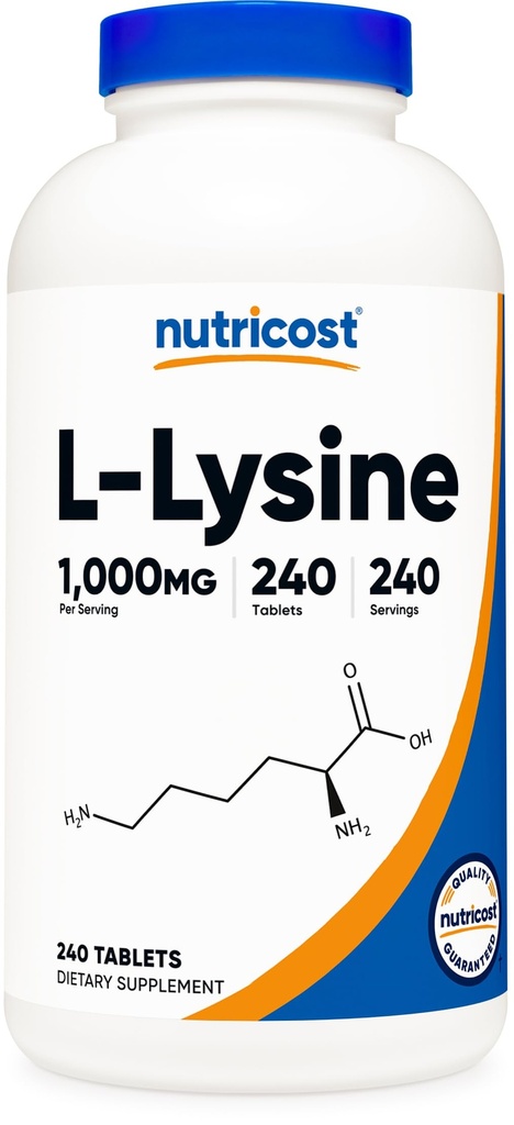 Nutricost L- Lysin 1000mg, 240 tabletter - Gluten Free, Non- GMO, og Vegetarisk Friendly