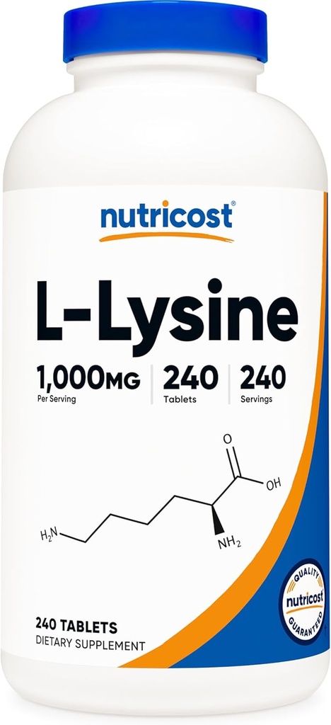 Nutricost L- Lysin 1000mg, 240 tabletter - Gluten Free, Non- GMO, og Vegetarisk Friendly