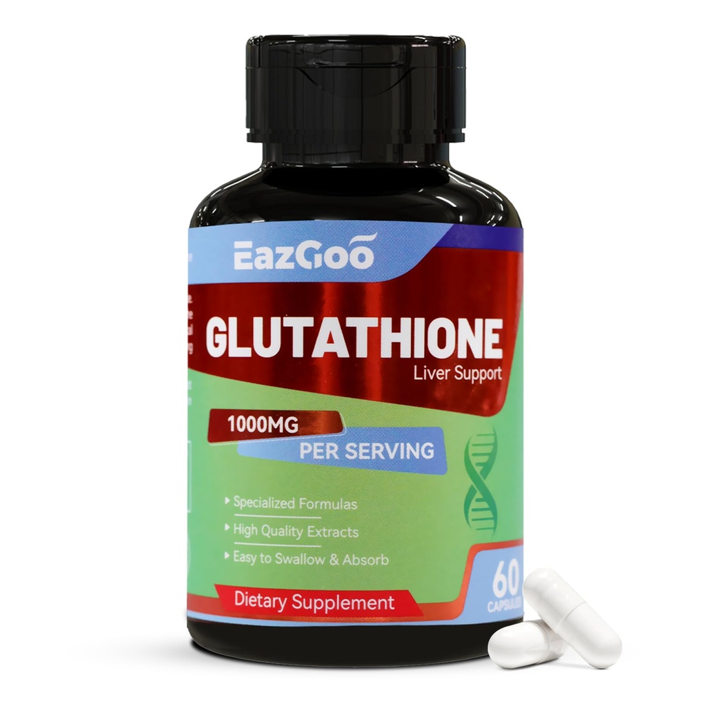 Glutathion Supplement 1000mg Antioxidant Supplement - Premium Vegan Formel for immunforsvar, Huden Brightening & Lever Detox - Allergen- Free, Non- GMO, Effektiv Wellness Boost (60 kapsler)