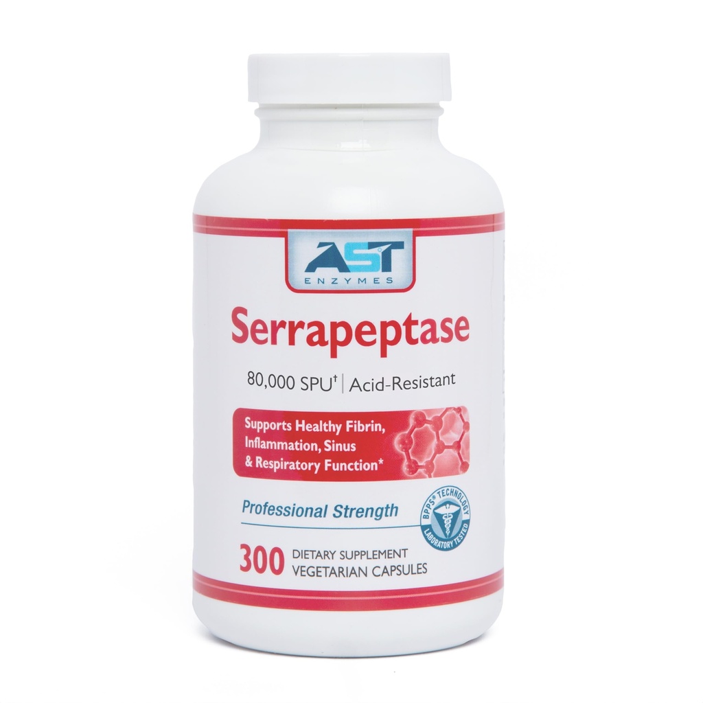 AST Enzymer Serrapeptase 80.000 SPU - 300 Vegetariske kapsler - Premium naturlige systemiske enzymer - Acid- resistent Serrapeptase