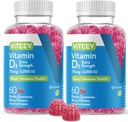 Vitamin D3 Gummier for voksne & Teens - 3.000 IE, 75mcg, Ekstra Styrke - Joint & Muscle Health, Immunboost - Chewable D Gummies - Vegetar, Gelatine Free - Tasty Berry Flavored Gummy