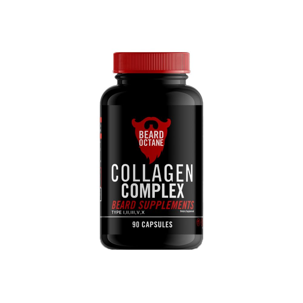 Skæg Octane Collagen - Skæg hårvækst Multivitaminer - 30-dages forsyning - sund, stærk, hurtigere, Tyk skæg vækst Vitamin supplement - Lavet i USA