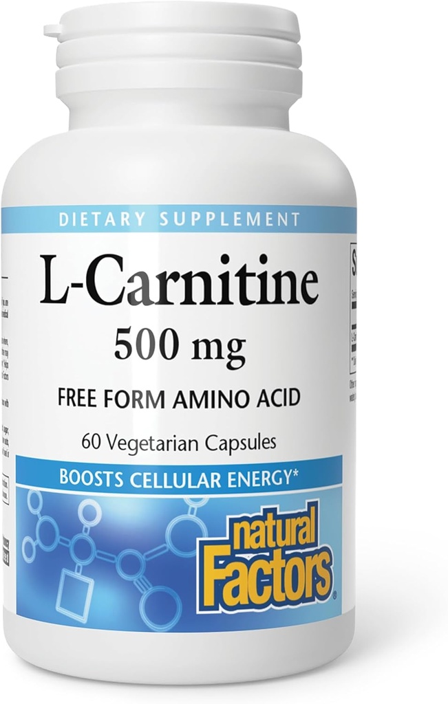Naturlige faktorer, L- Carnitin 500 mg, energistøtte, 60 kapsler (60 Servere)