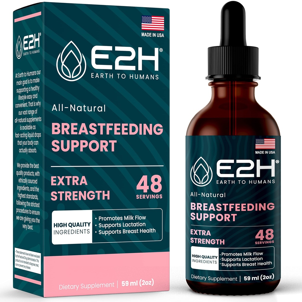 E2H Amning Supplement og Amning Support - Flydende Amning Supplement - Indeholder Bukkehorn, Mælk Tistle, Fennel og mere - Ingen Alkohol - Vegan - 2 Fl Oz