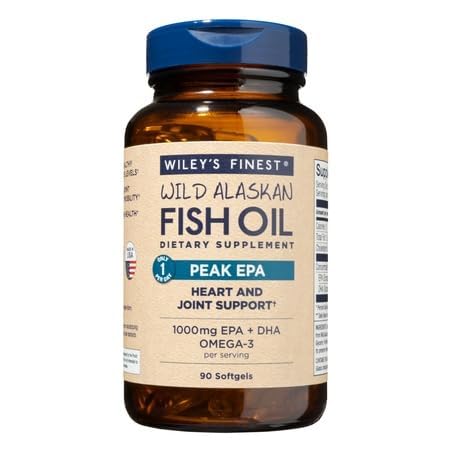 Wiley 's Finest Wild Alaska Fish Oil Peak EPA - Triple Strength Peak EPA & DHA tillæg - 1000mg Fish Oil - Omega- 3s for fælles sundhedsstøtte - 90 Softgels (90 Servere)